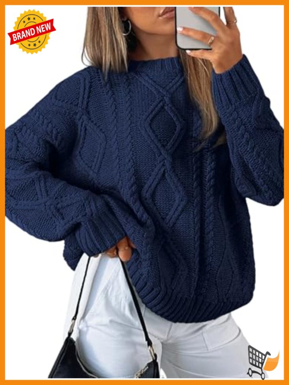 Oversized Cable Knit Pullover Sweater Crew Neck Long Sleeve Fall Layer